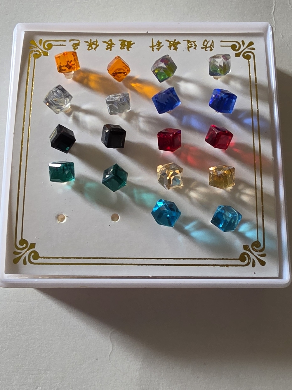 9 Pair Of Multi-Color Cubic Stud Earring Set - Assorted Colors With Display Box